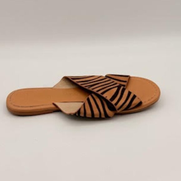 Melrose Ave Zebra Print Crisscross Slide Sandals Tan/Black Women’s Size 7 - Picture 4 of 8